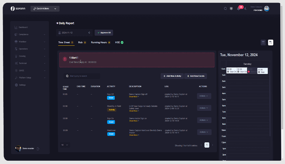 Marine Log Dashboard Mockup